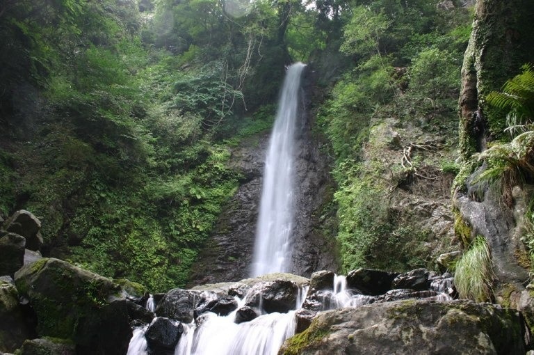 養老の滝。高さ30mから流れ落ちる滝が、水しぶきを巻き上げ暑さを和らげる