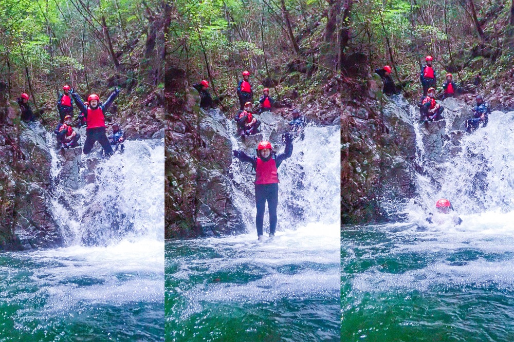 カウントダウンで滝壺ダイブ！(私です)