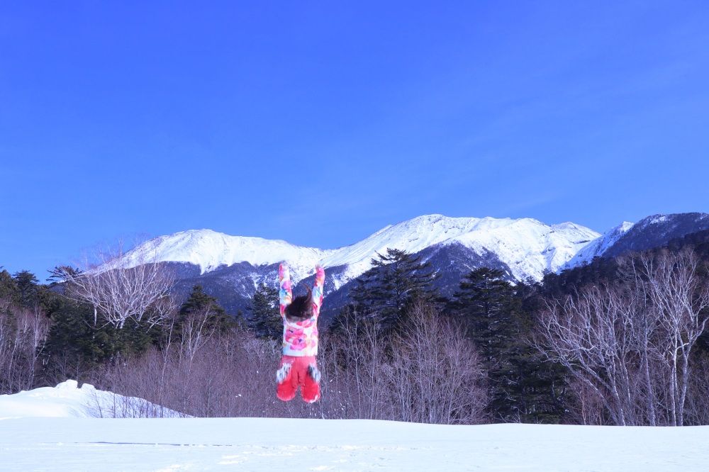 御嶽山を見ながらジャンプ！