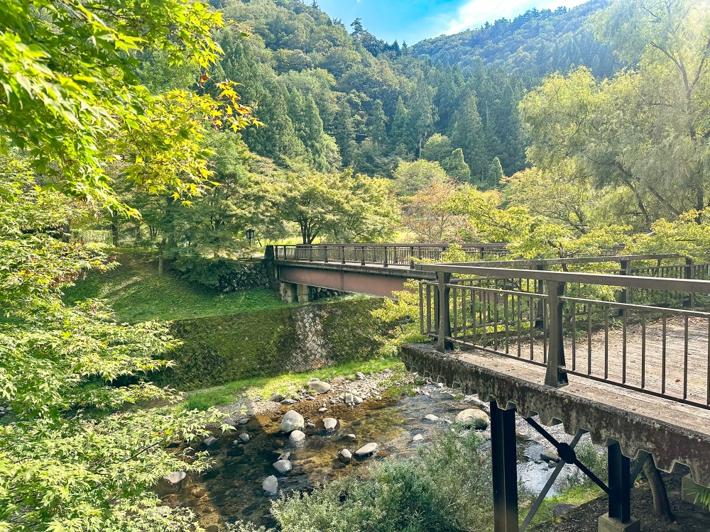 有村さんが歩いていた東氏館跡庭園へ続く橋