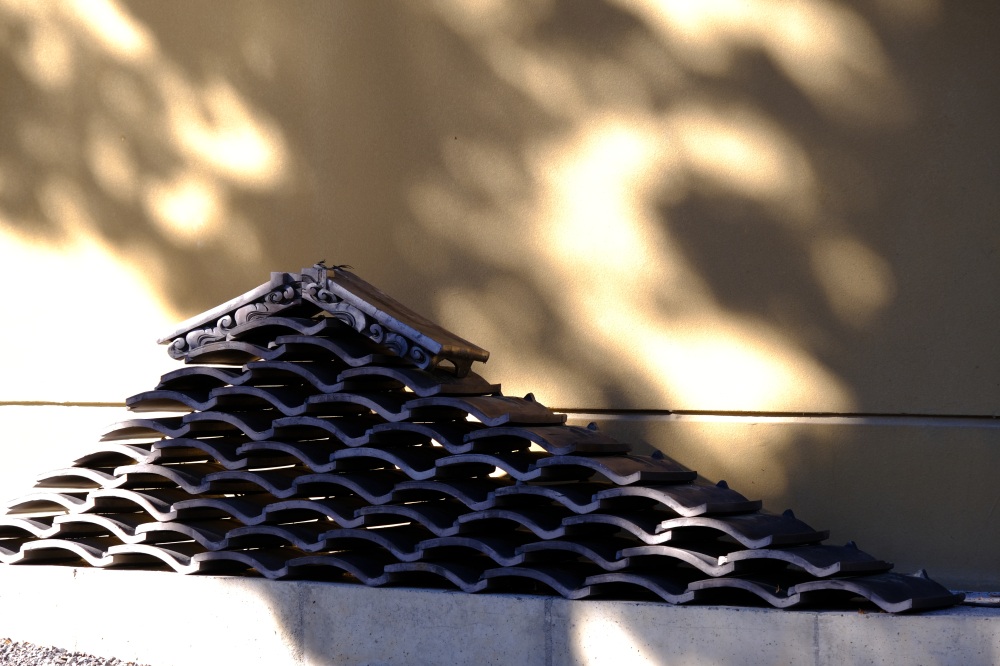 木漏れ日が差し込む、かつてあった旧本館の瓦