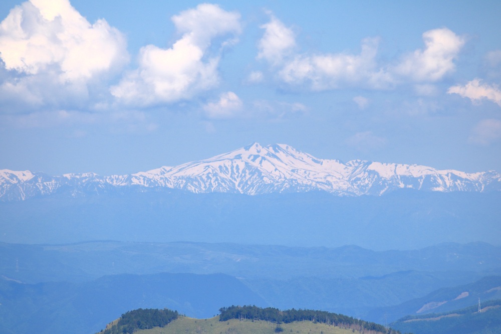 遠く雪を冠した白山の山並みも一望