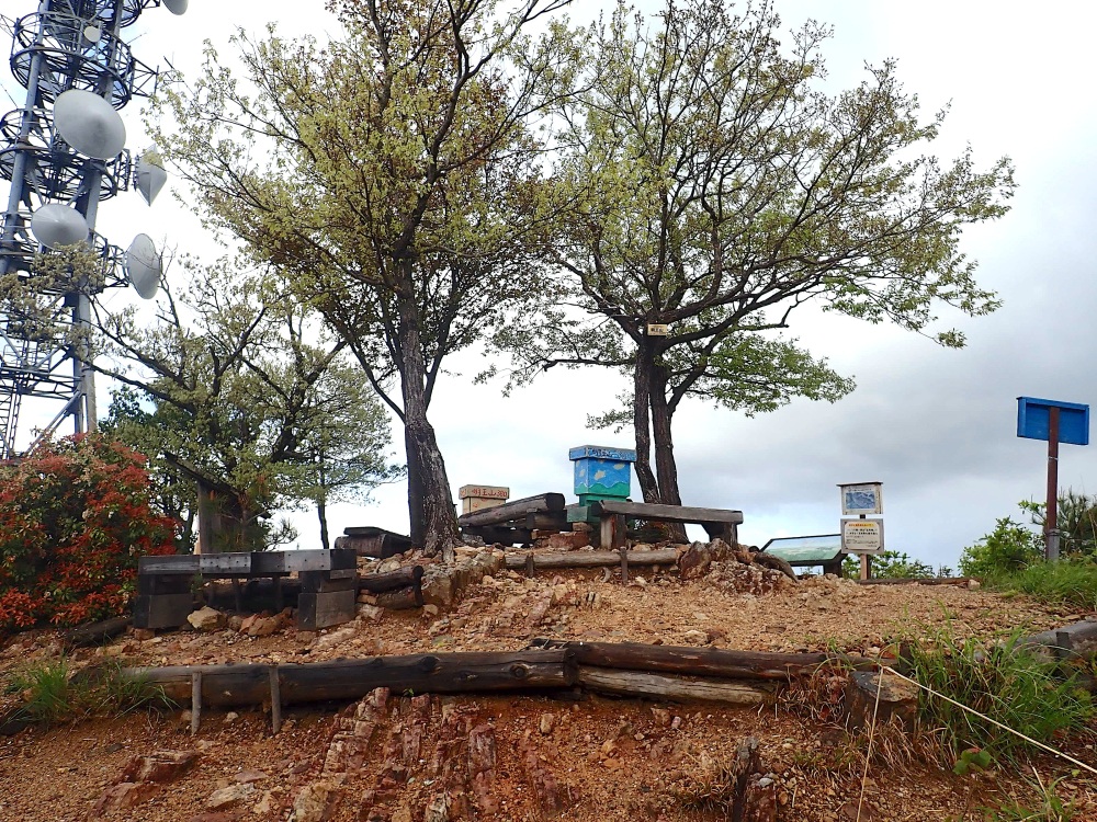 休憩用のベンチも設けられた明王山山頂